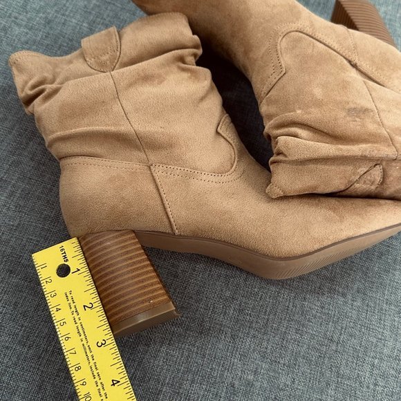 Chunky Block Mid-Calf Boots Pointed Toe Suede Size 7 Brown/ Tan Color Brand New - Picture 9 of 16
